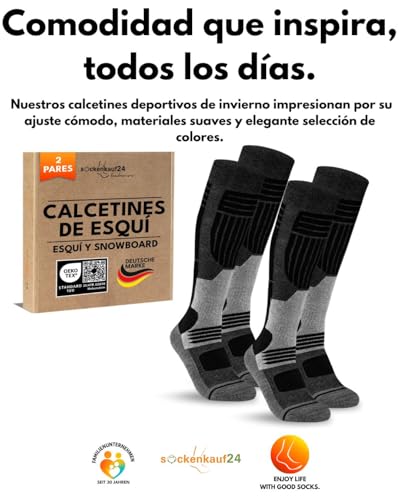 sockenkauf24 Calcetines Esquí para Hombre Lana Merino 2 Pares 43-46 Negro - imagen 6
