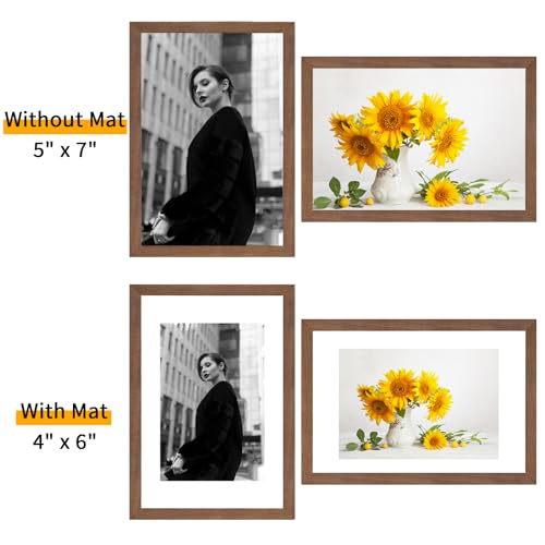 puthiac 5x7 Oak Wood Picture Frame - Minimalist 5x7 Picture Frame, 5"x7" Frame Wood, Natural Solid Wooden Picture Frames for Wall Art Photo and Prints(1 Pack, Walnut)