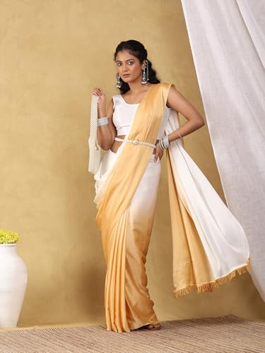 Image of Garden Vareli Lace Border Satin Saree with Unstitched Sequin Blouse Piece