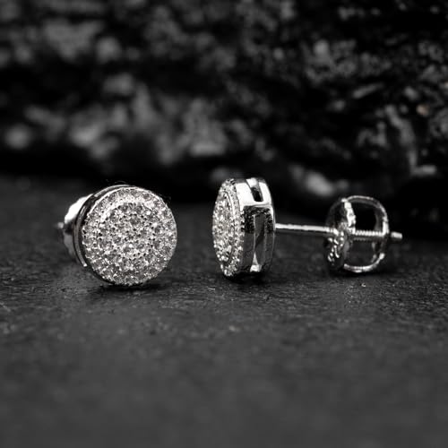 White Gold Plated 925 Sterling Silver Flower Cluster Honey Comb Set Hip Hop Iced 5A Cz Hypoallergenic Trendy Round Stud Screw Back Circle Earrings.4