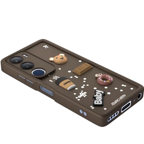Image of Bintage CASE Cute Fun Taddy Cartoon 3D Ball Bear Milk Cake Coffee Silicon Case Full Body & Camera Protection Back Cover Compatible for Vivo Y29 5G - Brown