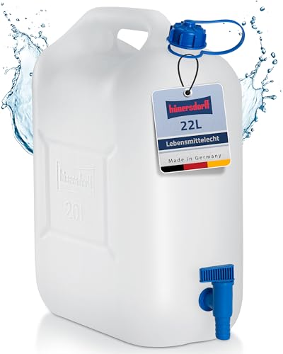 hünersdorff 817710 Wasserkanister ECO mit festmontiertem Ablasshahn / Wasserauslauf, 22 L (mit Hahn), Weiß