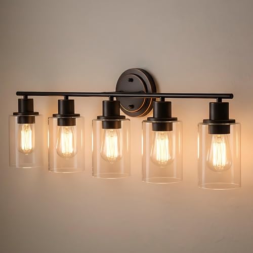 Faymart lighting 5-Light Oil Rubbed Bronze Bathroom Vanity Light Over Mirror, Oil Rubbed Bronze 5-Bulb Wall Sconce Above Kitchen Sink, Brown Wall Sconce for Bathroom Vanity