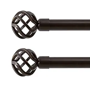Oneach 2 Pack 28'-48' Adjustable Curtain Rod 3/4' Brown Extendable Metal Single Window Rod for Curatins with Decorative Antique Twisting Finials Drapery Treatment Window Rods