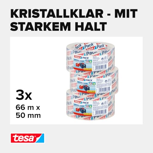 tesa Packband Crystal Clear, kristall-klar, 3 Rollen, 66m x 50mm