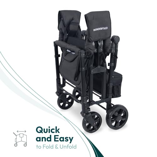 Image of WonderFold W4 Elite Stroller Wagon, Steel Frame, 4 Seater, Jet Black