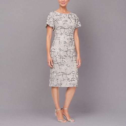 Image of Alex Evenings Women's Short Embroidered Cocktail Dress, Wedding Guest (Petite and Regular Sizes)