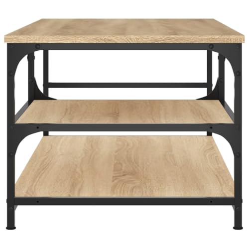 Table basse avec plateau stable et cadre métal effet bois de qualité