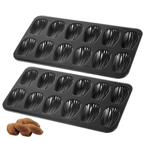 Licsaliwe Madeleine Pan, 2 piezas de 12 cavidades molde antiadherente para hornear, galletas, boletios, bandeja de pastel de whoopie, negro