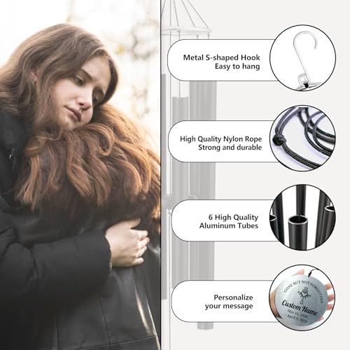 Image of Pwesionalized Sympathy Wind Chimes 30 inch, Memorial Gift for Loss of Mom /Dad /Grandma /Loved one, 42inch Customized Bereavement Gift Idea for Condolences Funeral