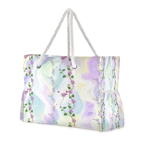 Floral Vine Beach Tote Bag for Women Large Pool Bags Carry On Bag With Wet Compartment for Beach Travel with Pocket Zipper Outdoor Tote Bag