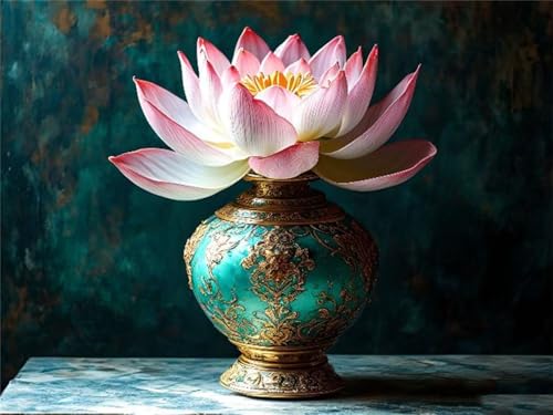 Peinture Diamant 5d Grand Format Vase de Lotus - Kit Complet Broderie Diamant Point de Croix