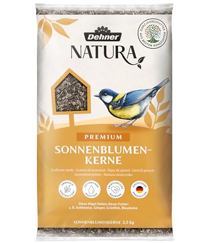 Dehner Natura Premium - Comida para Aves Silvestres, Semillas de Girasol, alimento para Todo el año, Rico en proteínas, Alta energía, alimento para Aves Silvestres, 2,5 kg
