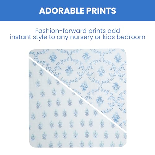 Image of Delta Children 100% Cotton Muslin Baby Receiving Blankets for Girls and Boys - 47x47 Inches (Pack of 2), Blue Botanicals