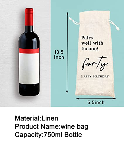 Socive 40th Birthday Wine Bags, 40 Years Old Gifts, 1982 40th Birthday Gifts for Men Women,Forty Birthday Gift for Her Him, Gift for Birthday Party Decoration, Linen Drawstring Wine Bags(5SW095)