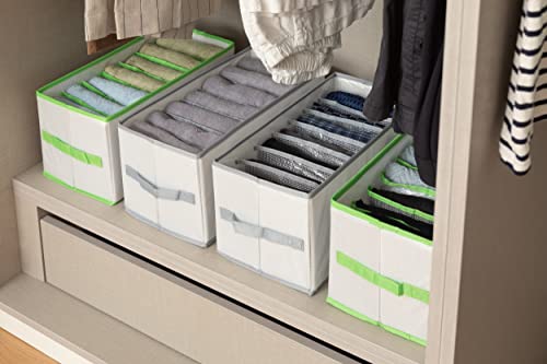 4 Packs (Light Green), Upgraded Sturdy Wardrobe Clothes Organizer, Build In Pp Board, 7 Grids Storage Box, Washable Clothes Organizer For Folded Clothes, Sweater/Shirts/Pants/Jeans Organizer - Xl(1Pcs), L(1Pcs), M(2Pcs) #TOP6