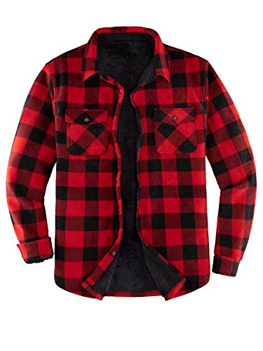 ThCreasa Mens Sherpa Fleece Lined Flannel Shirt Jacket Warm Button Down Plaid Shirt-Jac