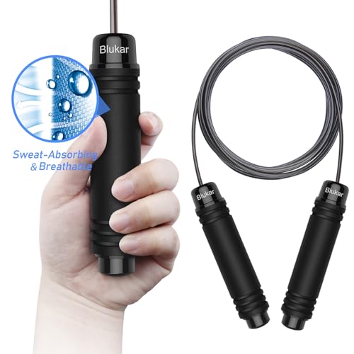 Blukar Corde à Sauter, Speed Jump Rope Réglable pour Hommes & Femmes , Roulements à Billes en Acier, Poignées Antidérapantes en Mousse, Câble en Acier pour Fitness, Crossfit, Sport, Boxe, GYM – Image 6