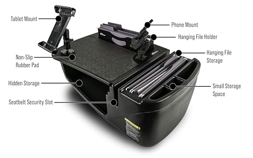 Image of AutoExec AE-FMEF-PM-TAB-BT Efficiency FileMaster Car Desk for Your Vehicle Workstation and Mobile Office, Black with Phone Mount and Tablet Mount | Vehicle Workstation, Mobile Office, Phone Mount, Tablet Mount