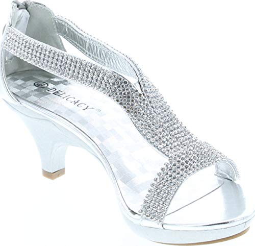 J.J.F Shoes Delicacy Women Lety73 Rhinestone T-Strap Evening Dancing Dress Low Heel Sandals,Silver,8.5 - Thumbnail 7