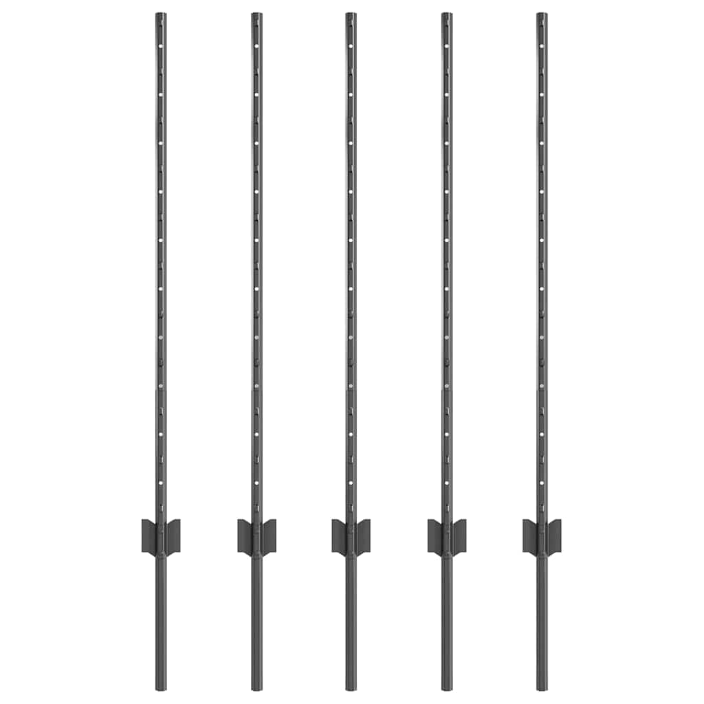 Grey Steel Fence Post, 5 pcs, 39.37 inches, Durable Metal Garden Boundary Support, Weather-Resistant Outdoor Deck Railing Solution