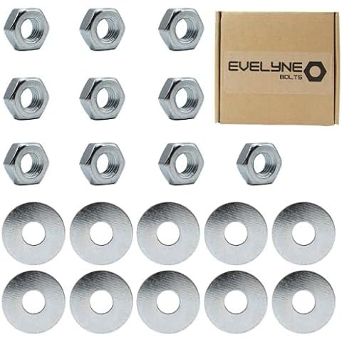 M10 Nuts & Washers Set. 10 - M10 Steel Nuts & 10 - M10x30 Large Flat Washers. Evelyne Cover