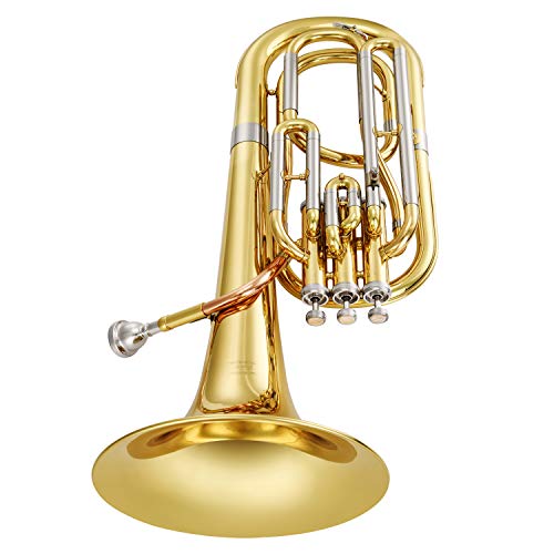 Eastar Marching Bb Baritone Horn Intermediate Gold Lacquer B Flat with Tuner Hard Case Baritone Mouthpiece Gloves Valve Oil Baritone Cleaning Kit, EBT-400