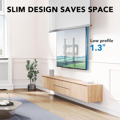 Image of Pipishell Tilt TV Wall Mount Bracket Low Profile for Most 23-55 Inch LED LCD OLED 4K Flat Curved TVs up to 99lbs Max VESA 400x400mm, 8 Tilting for Anti-Glaring, Fits 8-16 inch Wood Stud