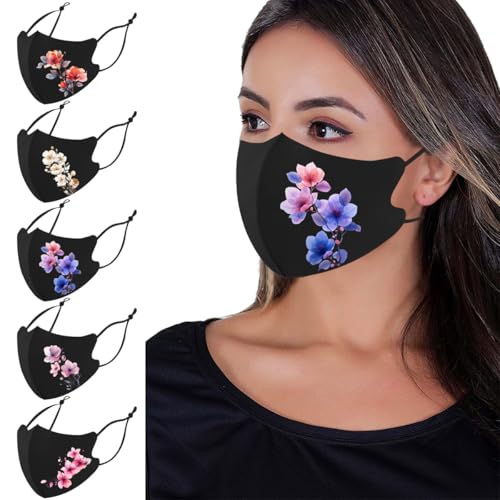 Reusable Cloth Face Mask,Washable Ice Silk Cloth Face Masks,Adjustable Fancy Flower Pattern Cloth...