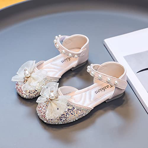 Summer Children Girls Sandals Flat Bottom Lightweight Sequin Ribbon Bow Pearl Hook Loop Dress Dance Jelly Baby Sandals3