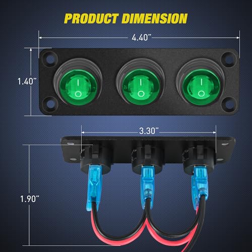 Image of Nilight 3 Gang Rocker Toggle Switch Panel Waterproof | 12V On-Off Switches with Green LED Light three Pin for Automotive Lights Marine Boat Car Camper Truck Vehicles