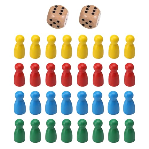 AEIOPRS 32 Pcs Spielfiguren Aus Holz Für Brettspiele Holzpuppen Spielfiguren Spielkegel Set Halmakegel Flaschenkegel 2 Würfel Aus Holz