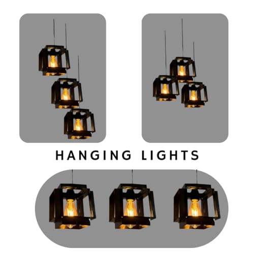 Image of Ceiling Hanging Light Hexagonal Shape Black Pendant for Dining Table, Living Room, Bedroom, Restaurants, Offices, Cafes, Hotels. E27 Bulb Type. (Bulb Not Included) (Hexa Square)