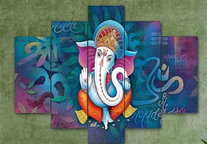 Ganesha Canvas Wall Art, 5 Piece Multi Panel Painting, Colourful