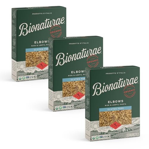 Bionaturae Elbow Pasta Noodles - Gluten Free Pasta Organic, Rice & Lentil Pasta, Kosher Certified, High Protein, Non-GMO Verified, USDA Certified, Gluten Free Pastas, Crafted in Italy - 12 Oz, 3 Pack