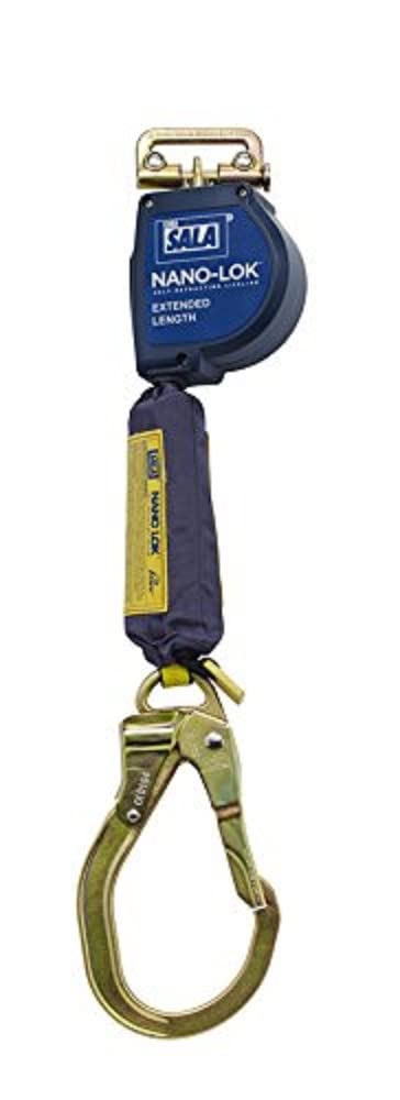 3M Nano-Lok Extended 3101591 Fall Arrest Safety Clip 9-Ft Extended Length, Single Leg, Quick Connect Harness Mounting & Locking Nose Steel Rebar End