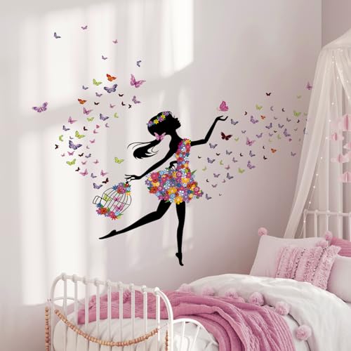 Tanlaby Butterfly Gril Wall Stickers, Flowers Girls Wall Decals, Nursery Teen Girl Bedroom Kids Wall Decor - Image 4