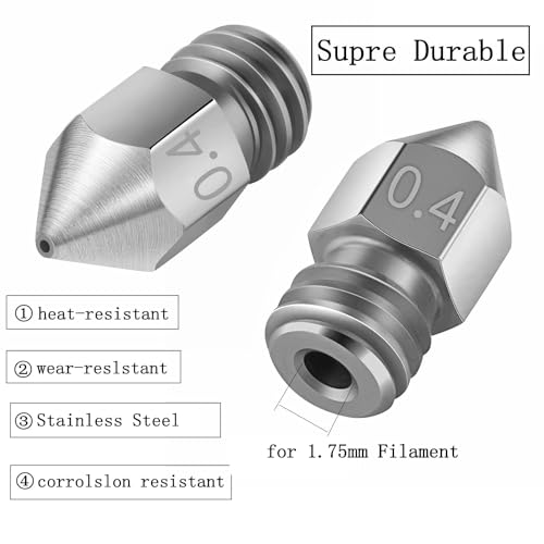 Image of Serplex 32PCS 3D Printer Nozzle MK8 Nozzle 3D Printer Extruder Nozzle High Temperature Pointed Wear Resistant Nozzle for Makerbot Creality CR-10 5 Different Size 0.2 mm, 0.4 mm, 0.5mm, 0.6 mm, 0.8 mm
