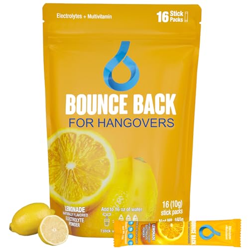 Bounce Back - Hangover Prevention and Relief | Electrolyte Powder Packets | Rapid Hydration | Post-Celebration | Morning After | Vacation Essentials | 16 Pack (Lemonade)