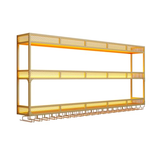 Support bouteilles suspendu en métal et fer forgé avec bandeau LED