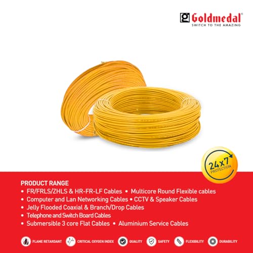 Image of Goldmedal 2.5 Sq mm Flame Retardant Electric Wire | 45 Meter PVC Insulated Single Core Copper Wire | Flexible Electrical Cable for Home, Domestic & Industrial Use | (Yellow)