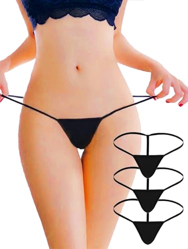 MOANATURA Pack 3 Tangas Mujer Lencería Sexy. Tanga Hilo, Bragas Ropa Interior. Talla Única (XS, S, M) Mini Micro. Negro