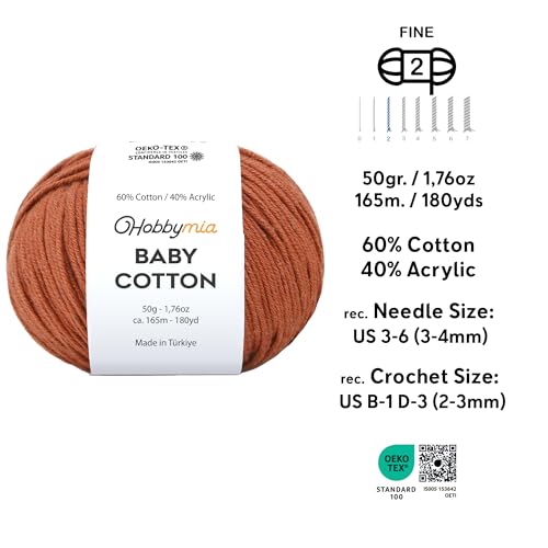 Image of Baby Cotton Blend Yarn - Soft Sport Weight Yarn for Crochet & Amigurumi - 50g /180yds - 60% Cotton 40% Acrylic - Ideal for Baby & Knitting Proj.(Terra, 1 Ball)