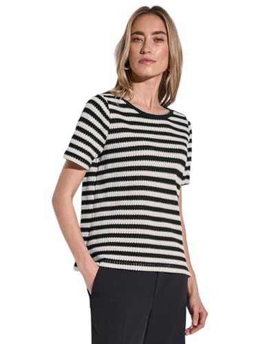 STREET ONE Damen A322898 Strick-Look Streifen-Shirt, Black, 42