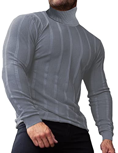 JoZorro Men Turtleneck Long Sleeve Sweater High Neck Top Slim Fit Lightweight Knit Roll Neck Pullover Sweaters for Men