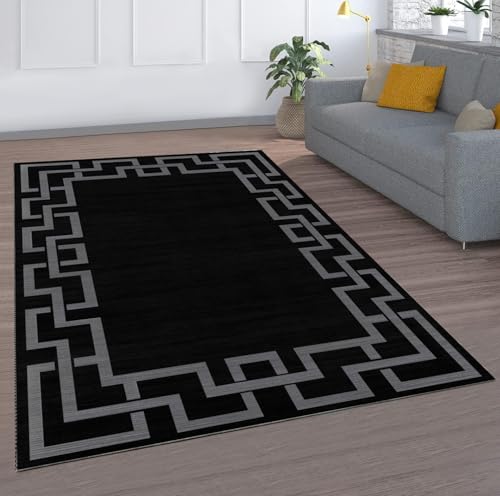 MOONLIGHT20015 Rugs Living Room Large 200x290 cm – Greek Key Black Area Rugs for Bedroom – Non Slip Modern Printed Carpet For Lounge Dining Room, Nico Black