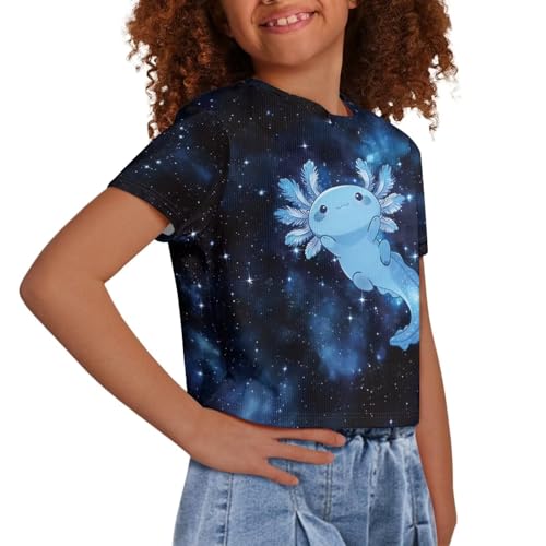 Image of Girls Fashion Crewneck Tee Shirts Casual Short Sleeve Crop Top Summer Outfits 5-14 Years Old