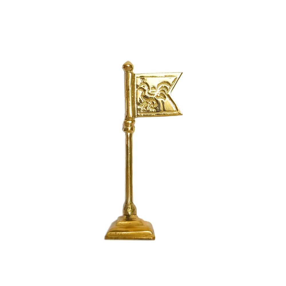 RSGM Golden Brass Murugan Cock-Peacock Encarved Flag | Brass Seval Kodi for Pooja | 10CM Seval Mayil Kodi for Poojaroom