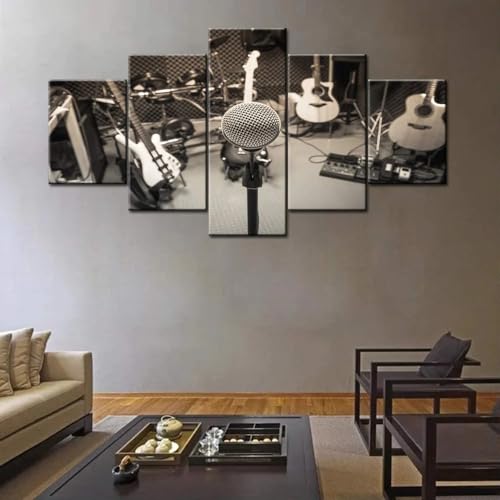 Deco murale salon grand tableau 5 parties pour ambiance retro vintage chic