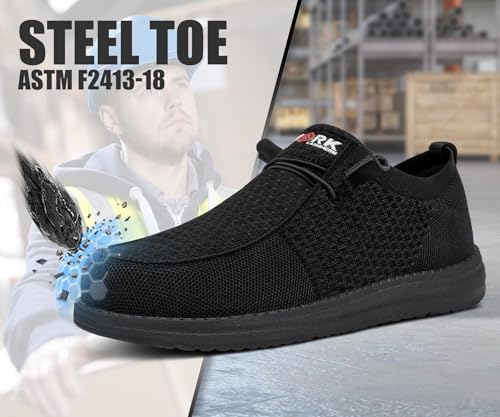 Image of LARNMERN Slip On Steel Toe Shoes Men Loafers Work Safety Lightweight Comfortable Walking Sneakers 5036(10.5 Men, Basalt Black)